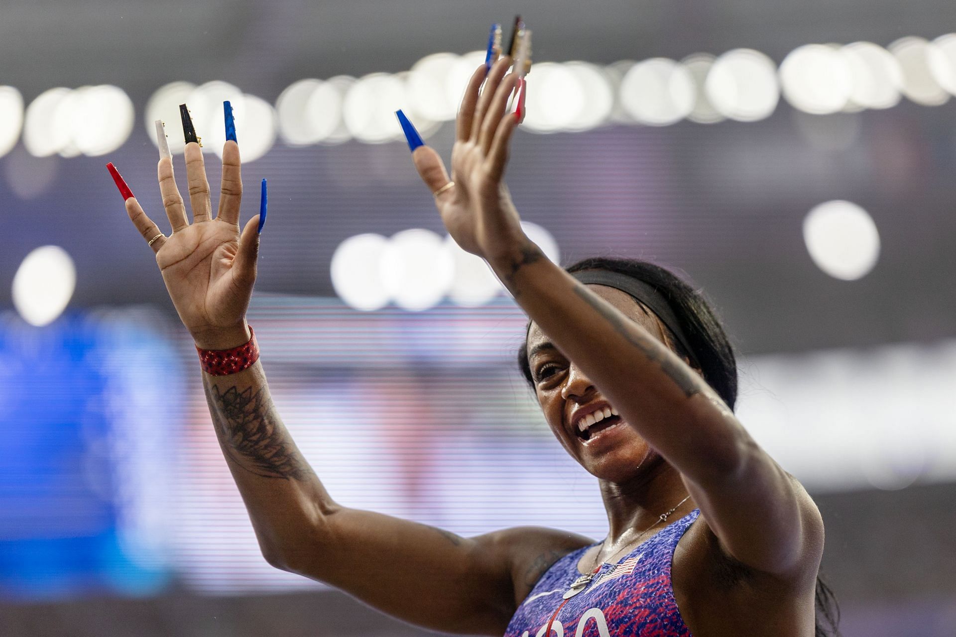 Sha&#039;Carri Richardson&#039;s customized nail designs for the Paris Olympics [Source : Getty]