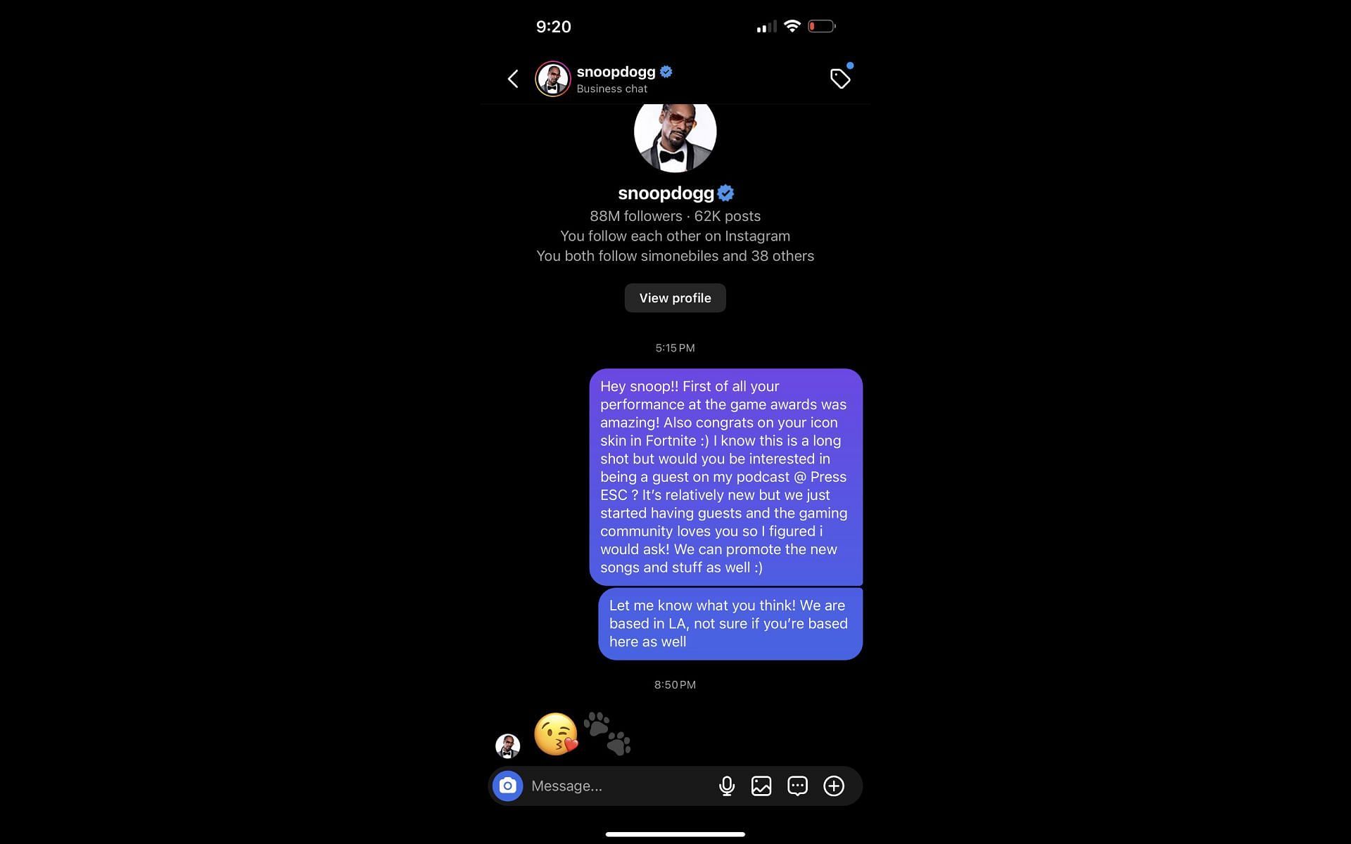 Screenshot of the direct message that the YouTube Gaming streamer revealed via a tweet on December 14, 2024 (Image via @Valkyrae/X)