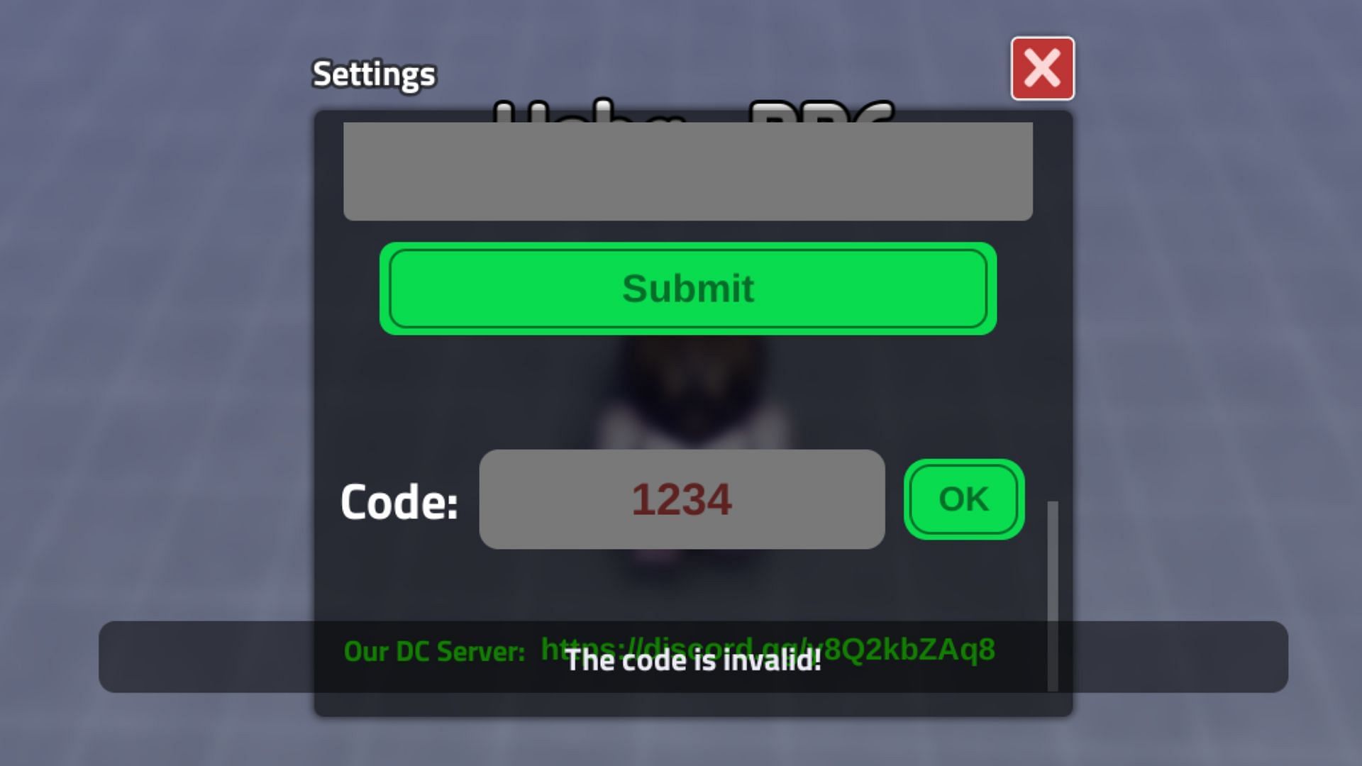 Factory RNG invalid code error (Image via Roblox)