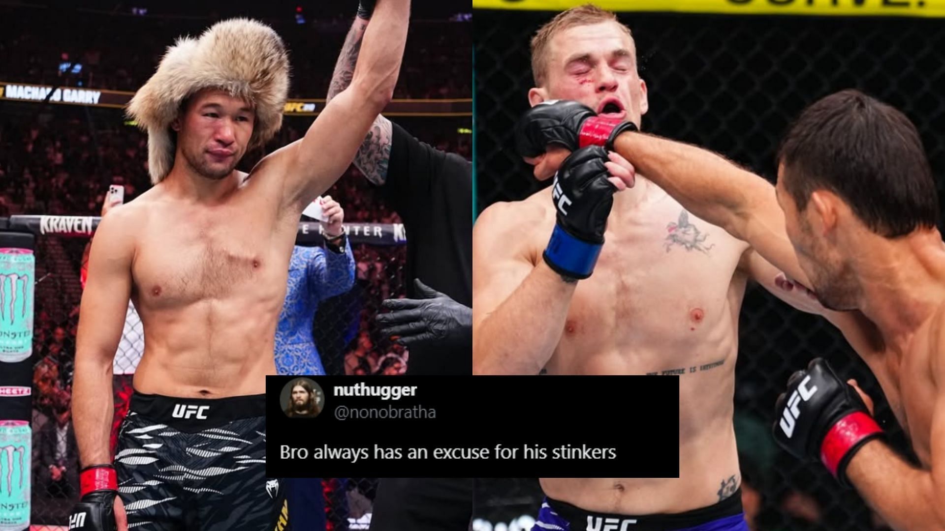 Fans react to the news Shavkat Rakhmonov (left) reportedly faced Ian Garry (right) with a torn MCL [Images courtesy of @ufc on Instagram]