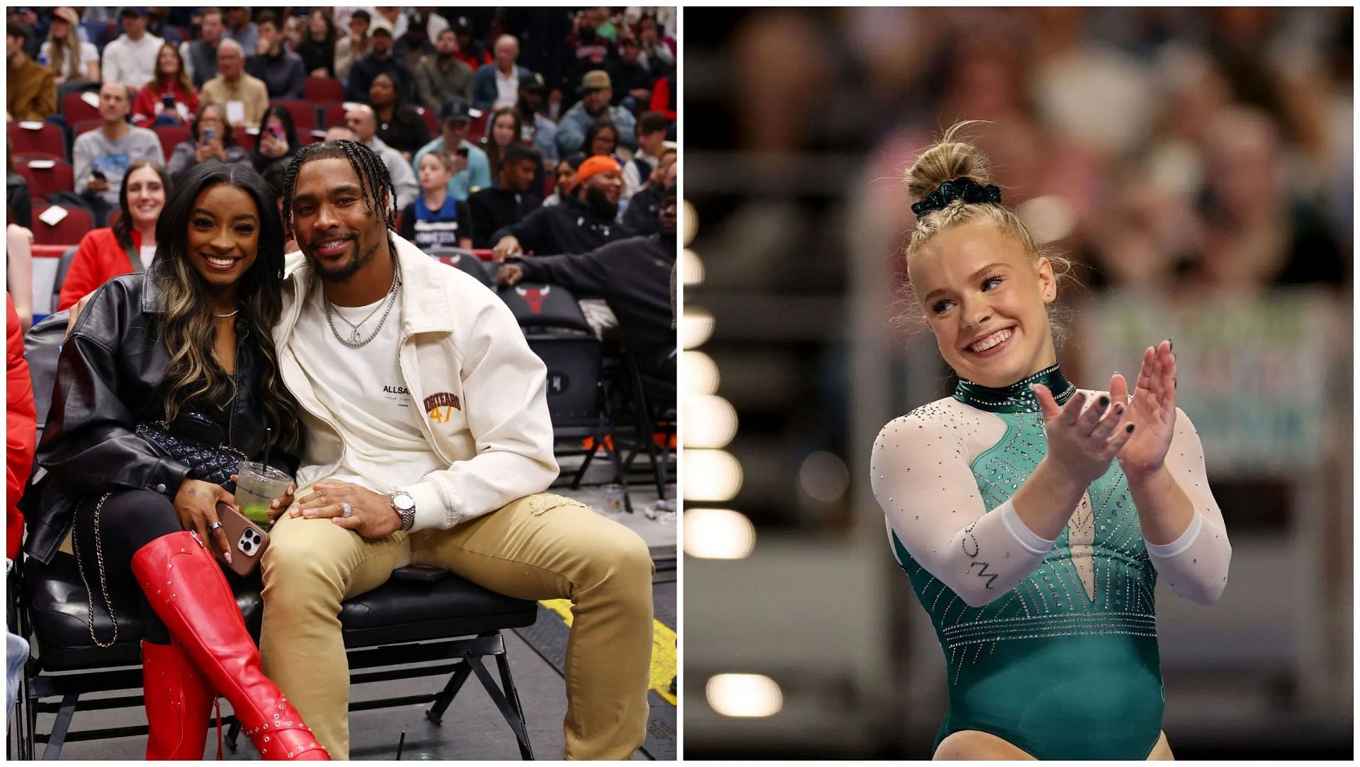 Simone Biles, Jonathan Owens and Joscelyn Roberson