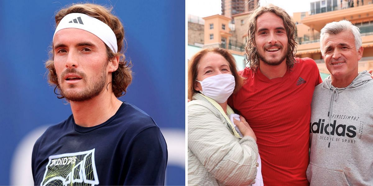 Stefanos Tsitsipas (L) with his father Apostolos Tsitsipas &amp; mother Julia Apostoli (R) [Image Source: Getty Images]