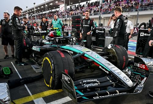 Lewis Hamilton of Mercedes prepares his car and takes his place on the track - Source: Getty Images