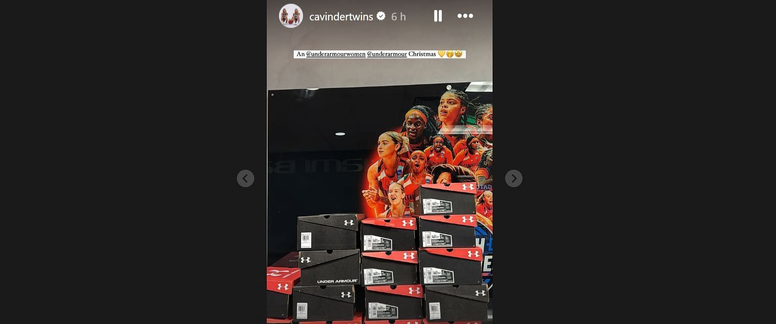 The Cavinder Twins also showed off the entire stack of sneakers they gifted their teammates for Christmas (Image Source: @cavindertwins/Instagram)