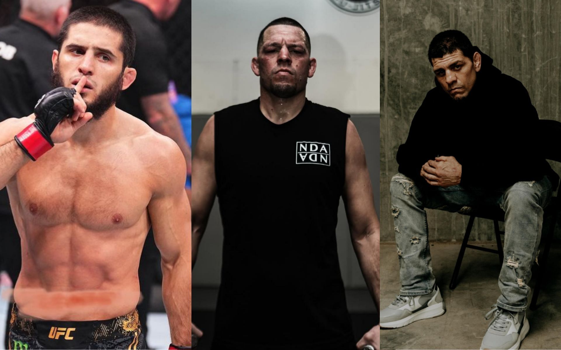 Islam Makhachev (left), Nate Diaz (center), Nick Diaz (right) [Images courtesy of @islam_makhachev, @natediaz209 &amp; @nickdiaz209 on Instagram[