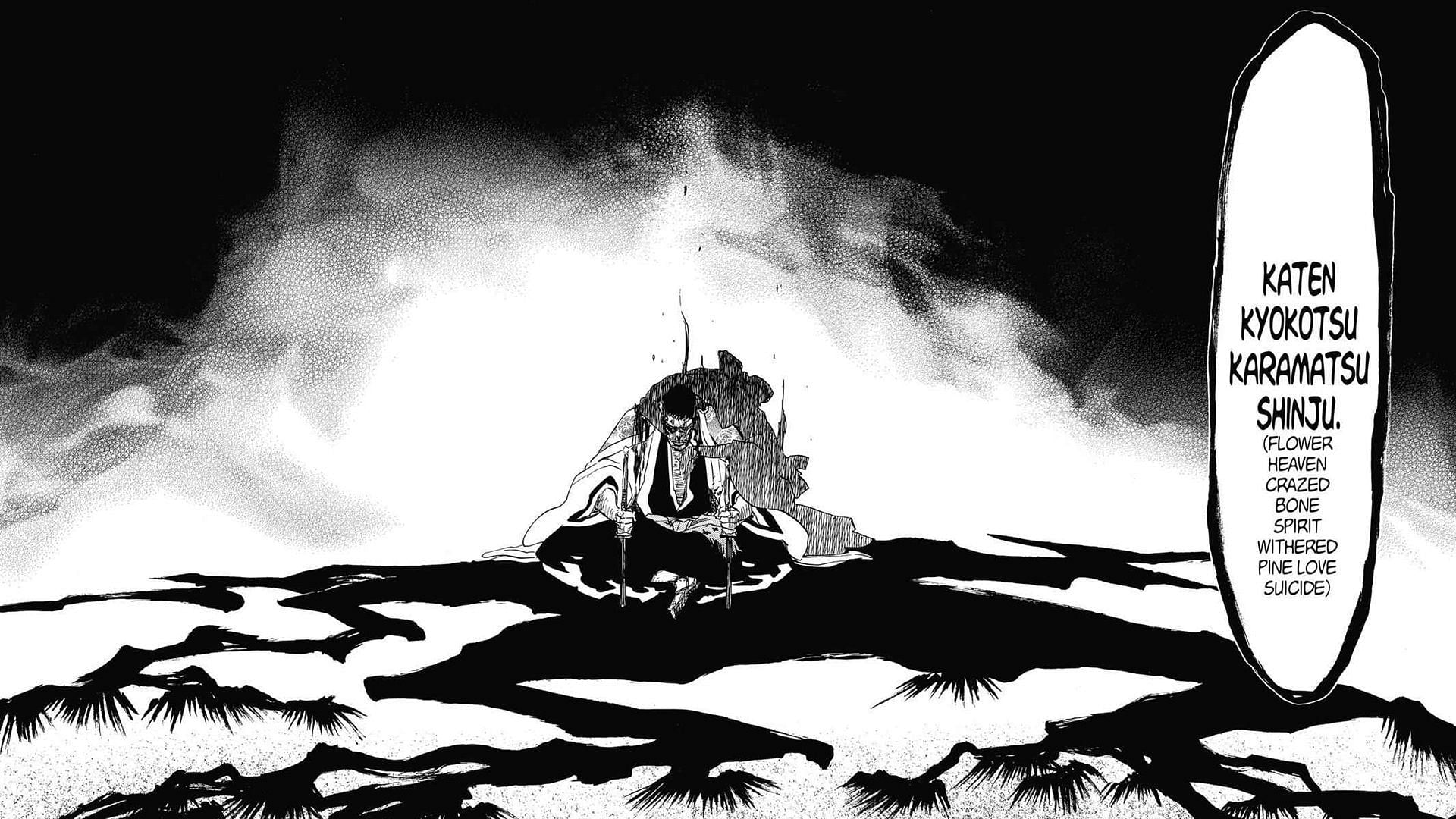 Kyoraku activating Bankai in the Bleach manga (Image via Shueisha)