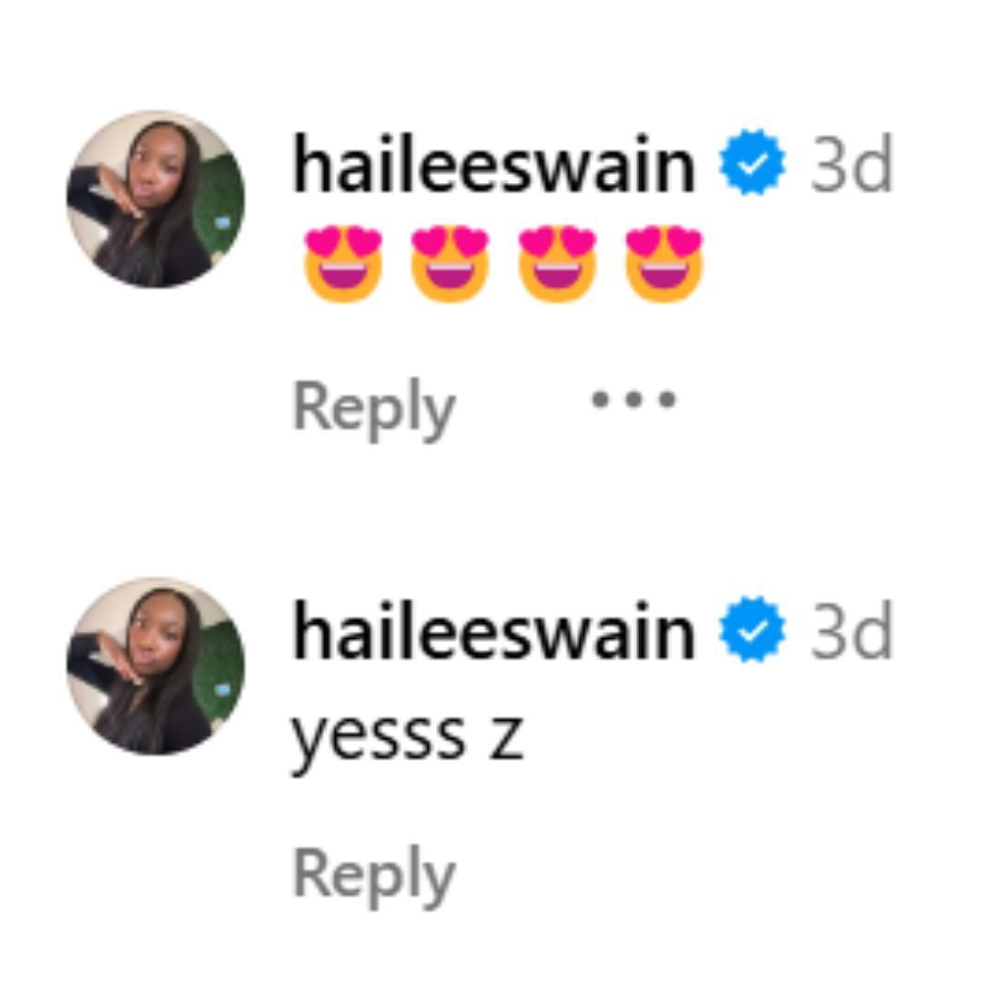 Hailee Swain comments on ZaKiyah&#039;s post. via Instagram/@zakiyahmonae_