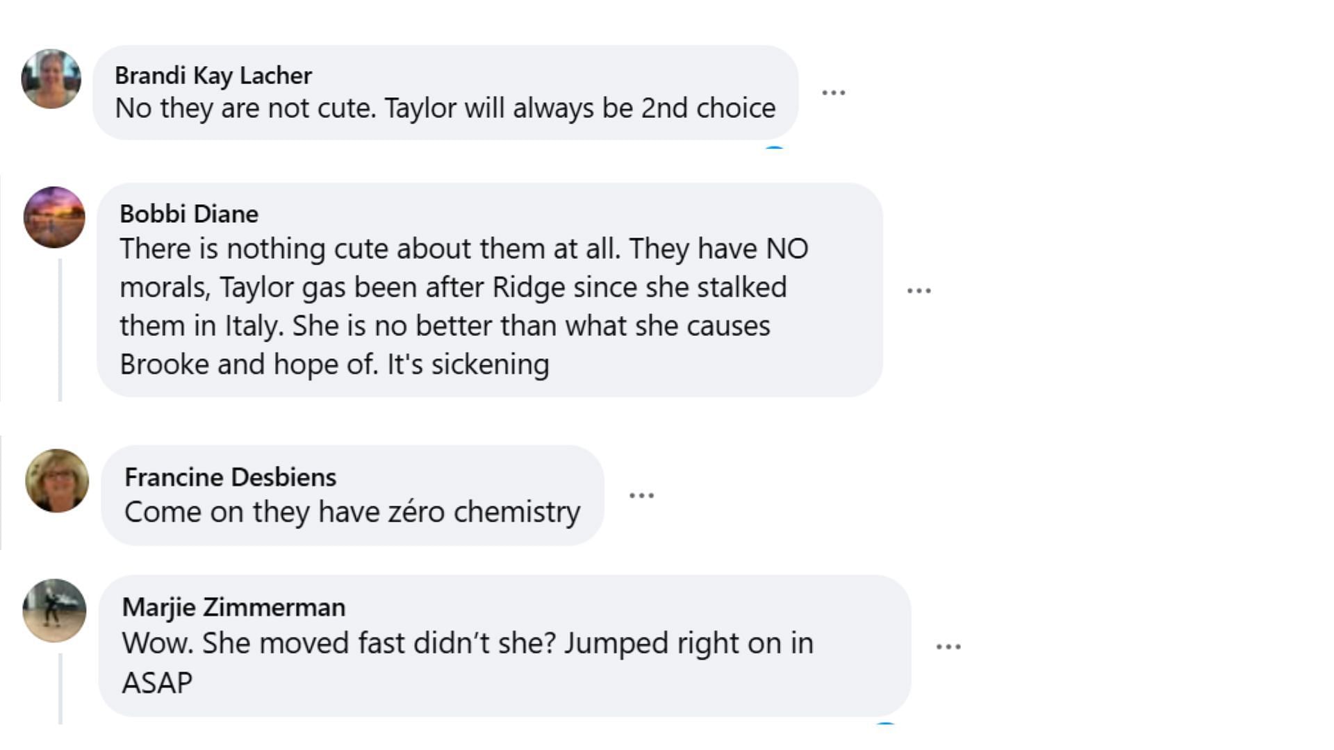 Fans disliking Ridge-Taylor pairing (Image via Facebook/@The Bold and the Beautiful)