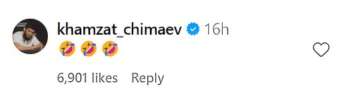 Khamzat Chimaev's comment on @Full Violence's Instagram post.