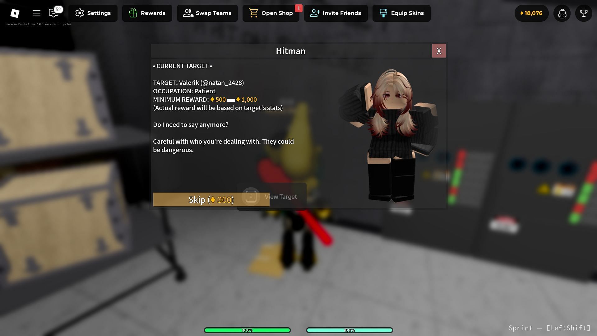 Interact with the Bounty Broker to take bounties for money. (Image via Roblox)