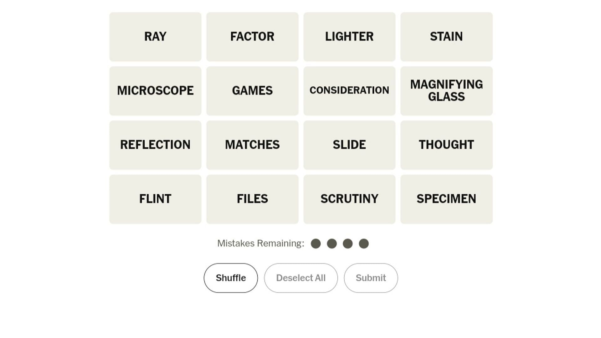 All words for NYT Connections today (Image via The New York Times)