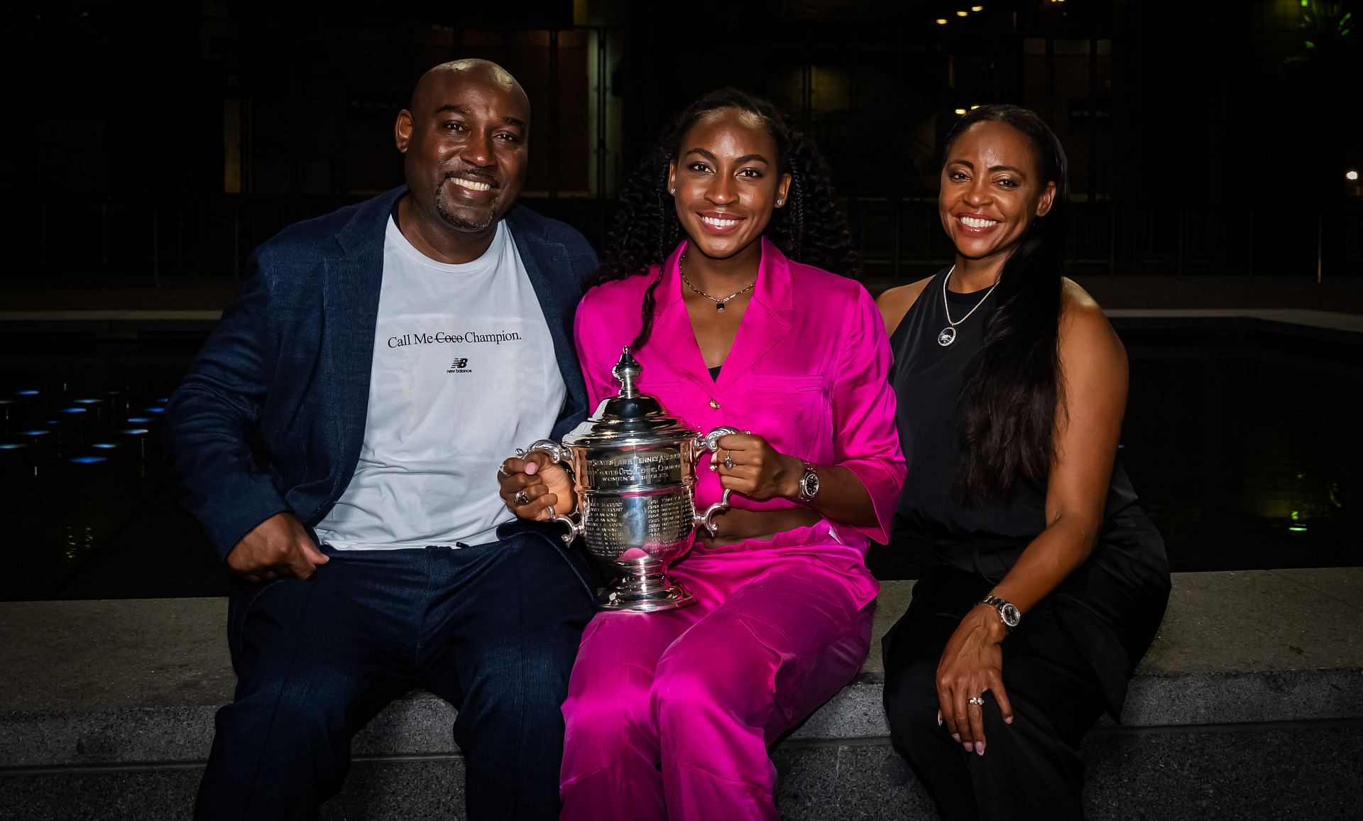 Coco Gauff pictured with her father Corey and mother Candi at the 2023 US Open | Image Source: Getty