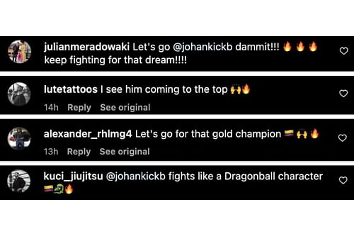 Screenshot of fans' comments