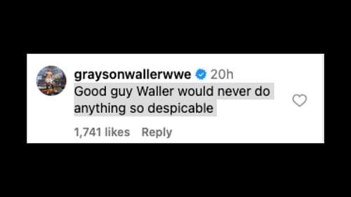 Waller shares a hilarious comment. [Image credit: Screenshot of Waller's comment on WWE's Instagram post]