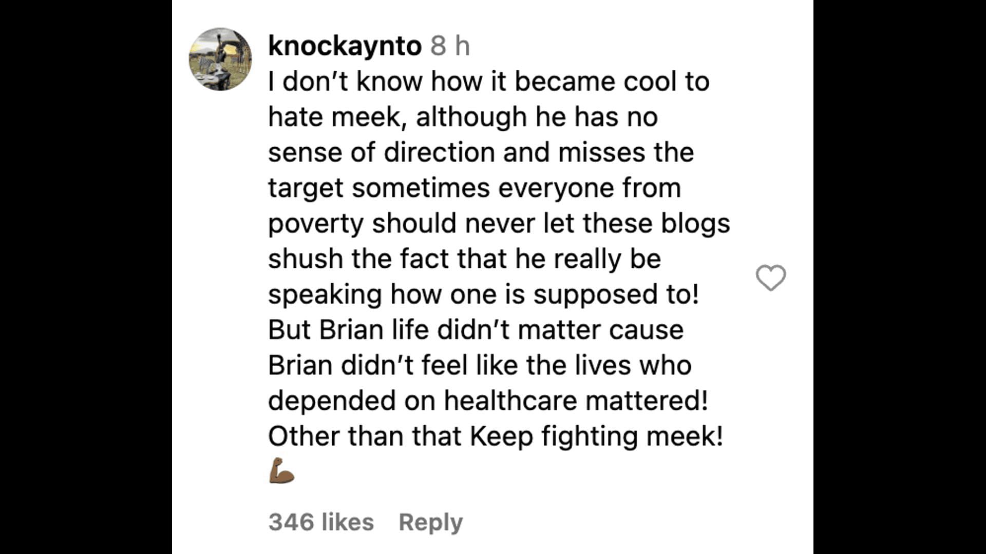 Instagram users supported Meek after he criticized the US media&#039;s coverage of the UnitedHealthcare CEO&#039;s death (Image via Instagram/@theneighborhoodtalk)