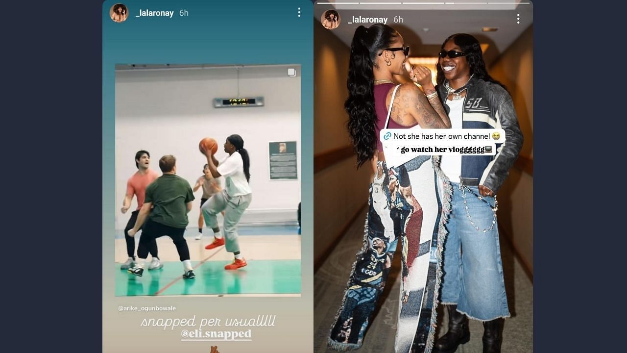 Lala Ronay&rsquo;s Instagram story hyping up fiancee Arike Ogunbowale (Images via IG/@_lalaronay)