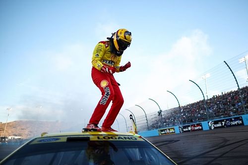 Joey Logano celebrates after winning the 2024 NASCAR Cup Series Championship Race - Source: Getty