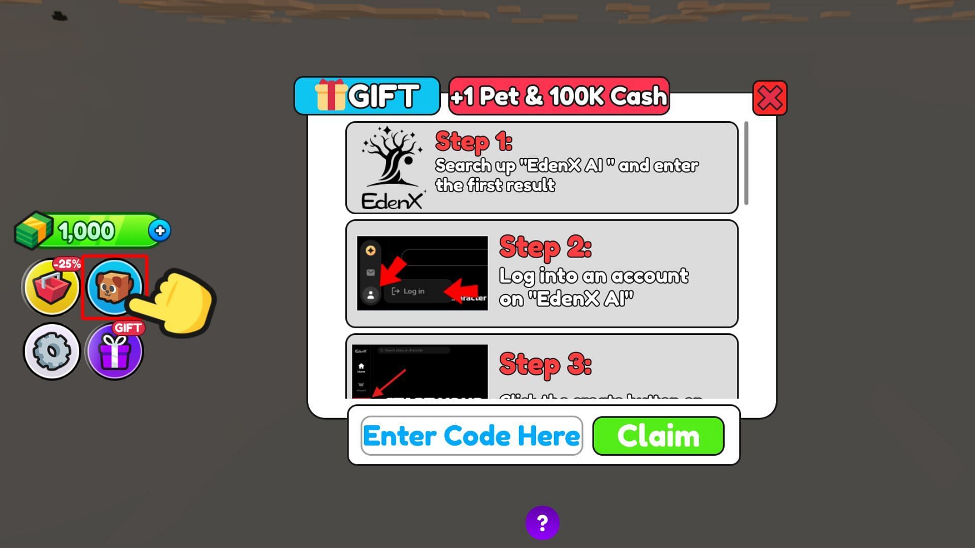 Redeem codes in Skyblock Tycoon (Image via Roblox)