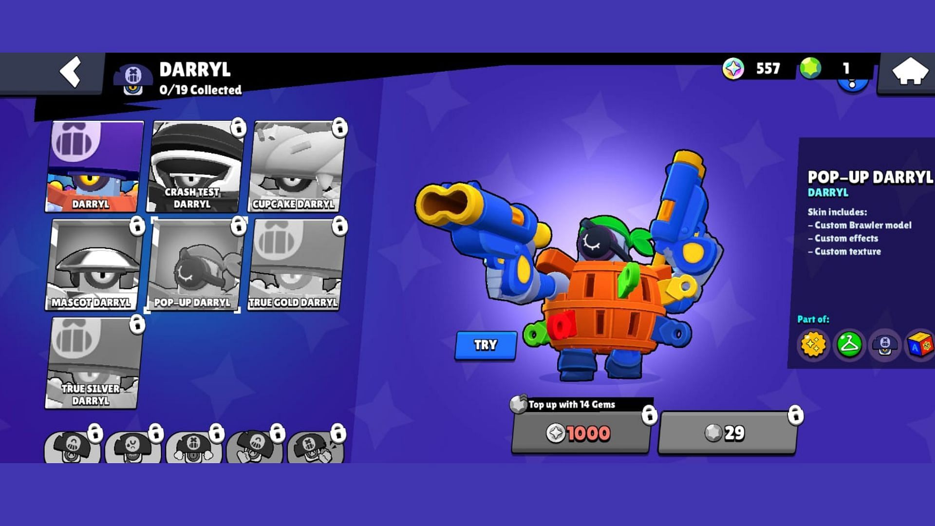 Everything uou need to know about the Brawl Stars Pop-up Darryl skin (Image via Supercell)