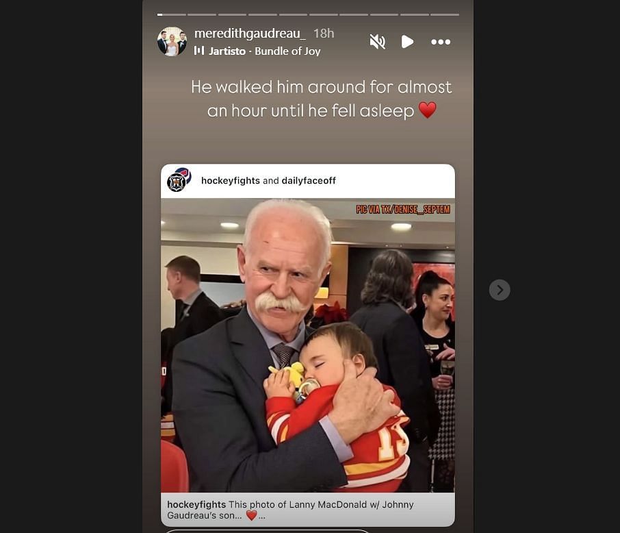 Meredith reposted the heartwarming moment between Calgary Flames legend Lanny MacDonald and her youngest son, John. (Credits: IG/@Meredith Gaudreau)