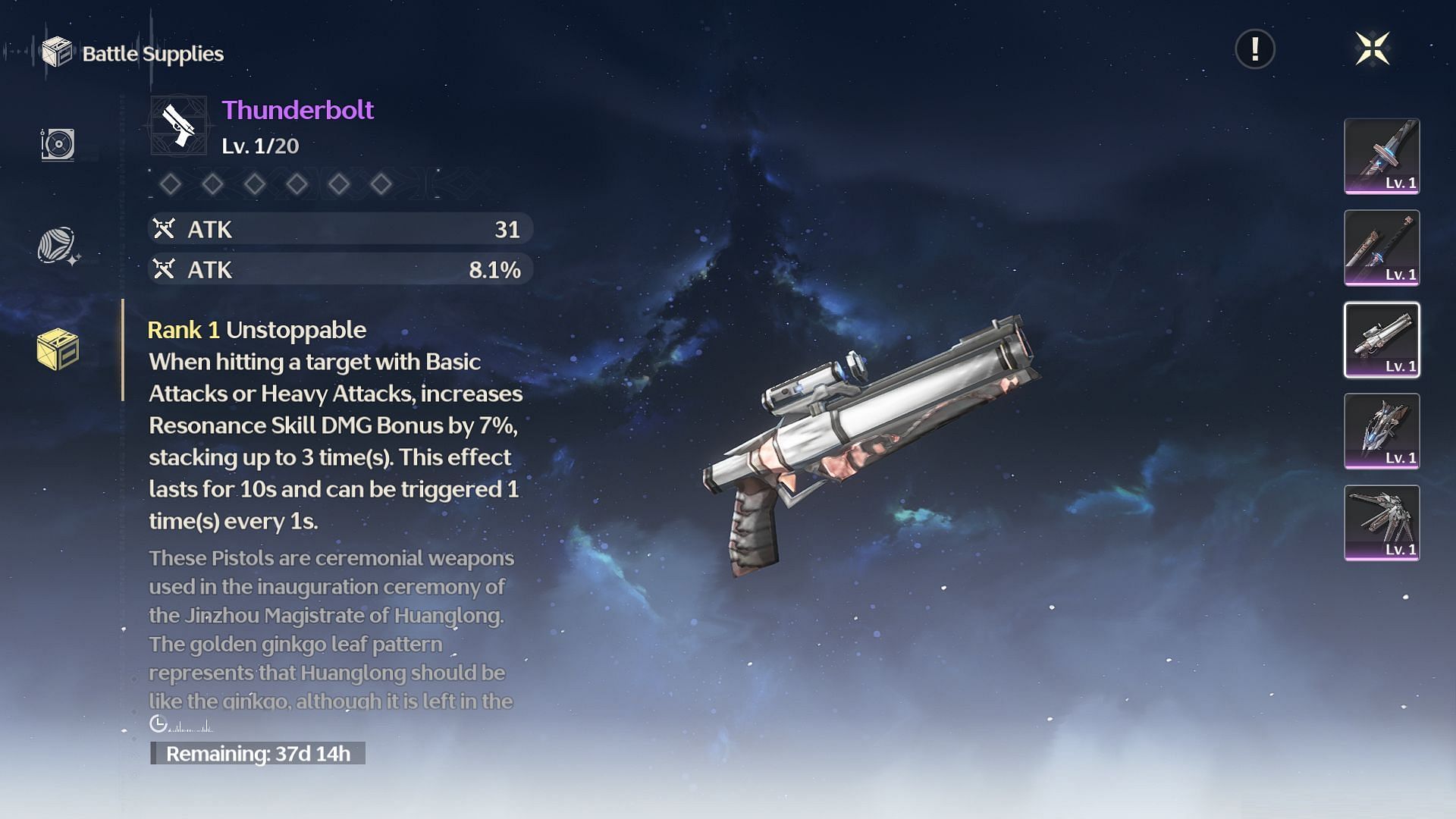 Thunderbolt is the best 4-star Pistol (Image via Kuro Games)