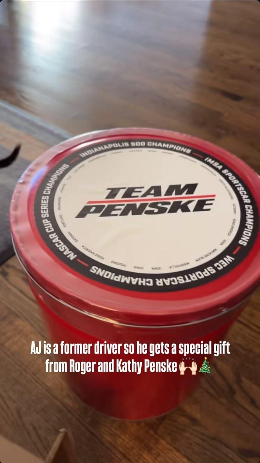 Team Penske sent gift to the former driver for Christmas (Source: @mrs.allmendinger via Instagram)