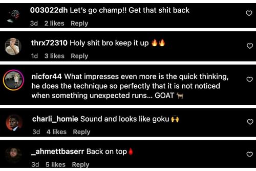 Screenshot of fans' comments