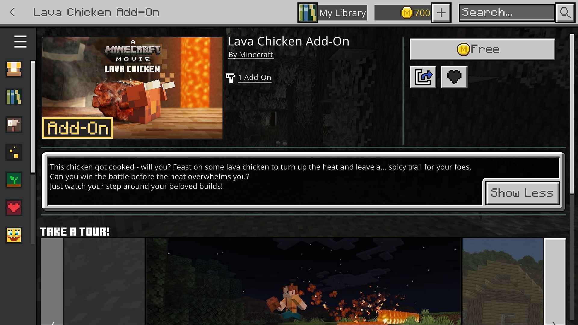 Get the Minecraft Lava Chicken Add-on from the in-game Marketplace (Image via Mojang Studios)