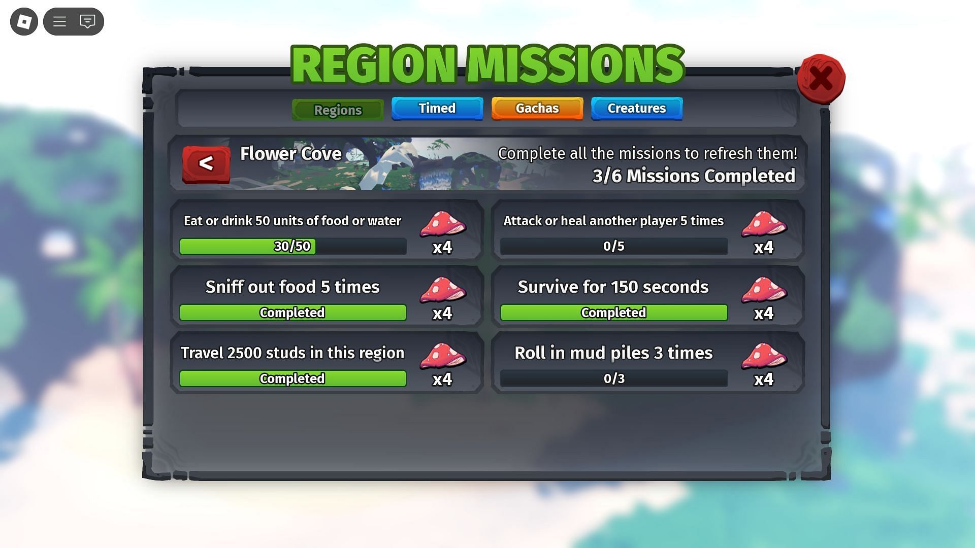 The Region Missions tab (Image via Roblox)