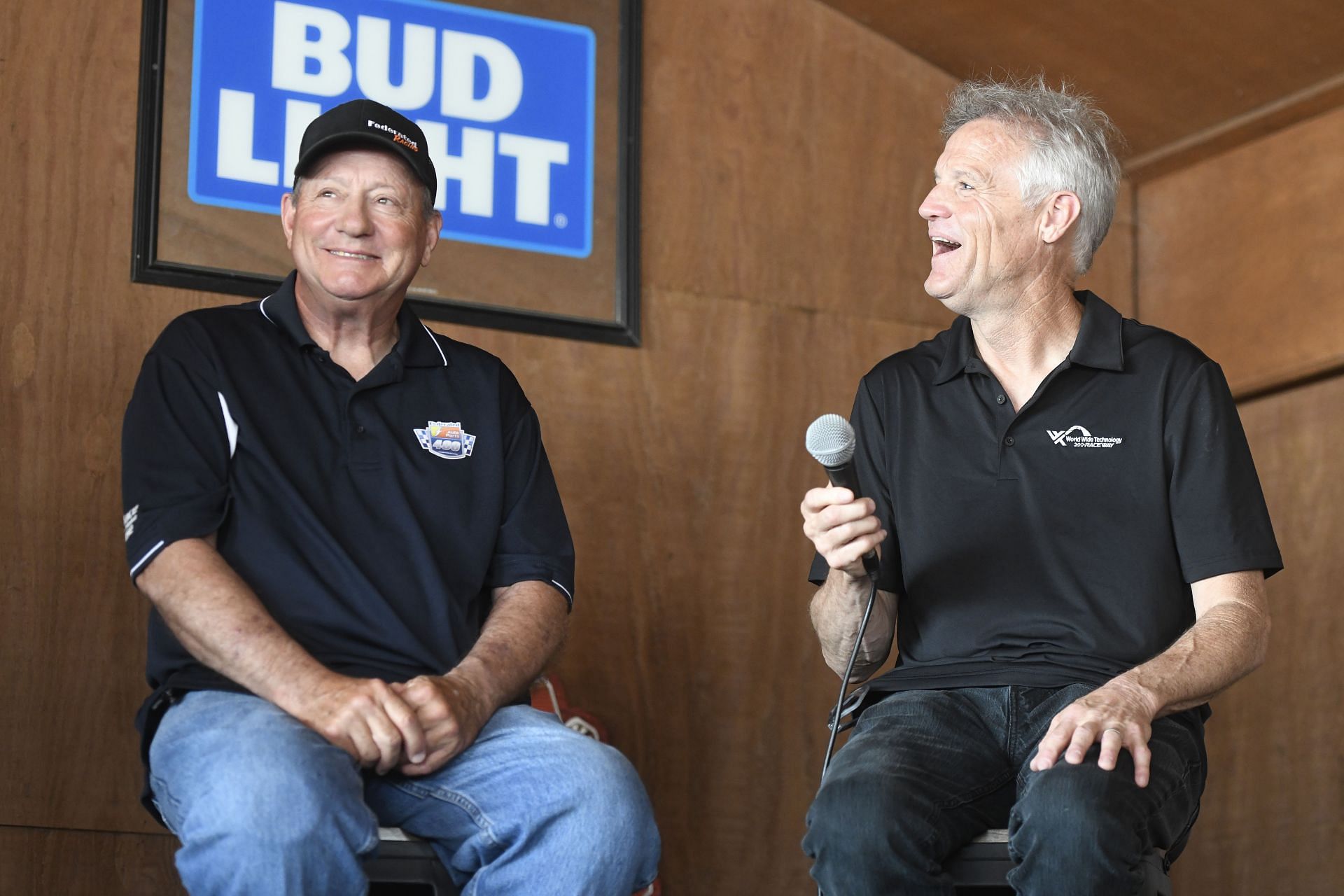 Ken Schrader (L) and Kenny Wallace (R) during the Lunch with Legends for the NASCAR Cup Series Enjoy Illinois 300 - Source: Getty