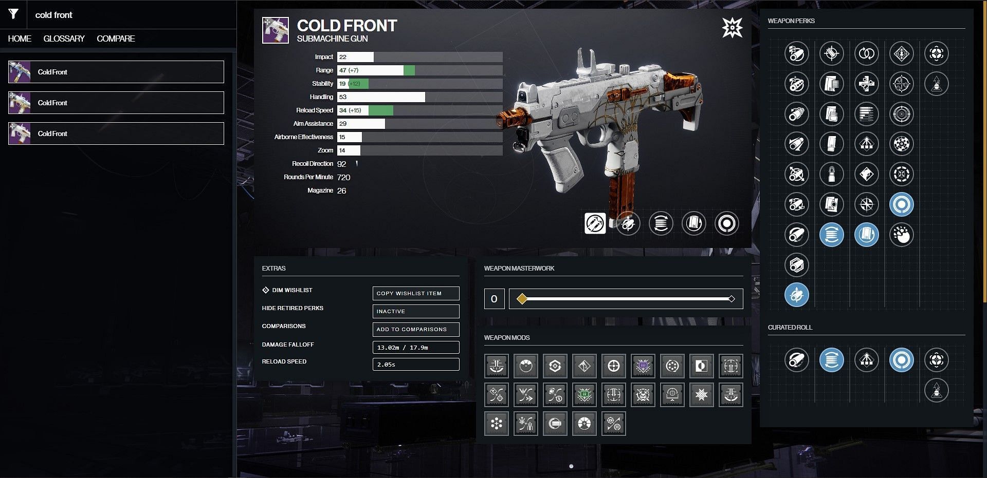 Cold Front PvE god roll (Image via Bungie/D2Gunsmith)