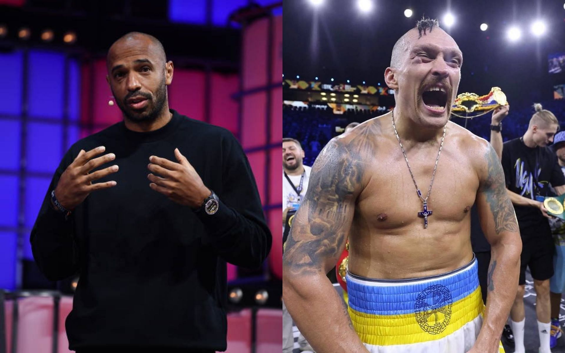 Thierry Henry (left) responds to Oleksandr Usyk