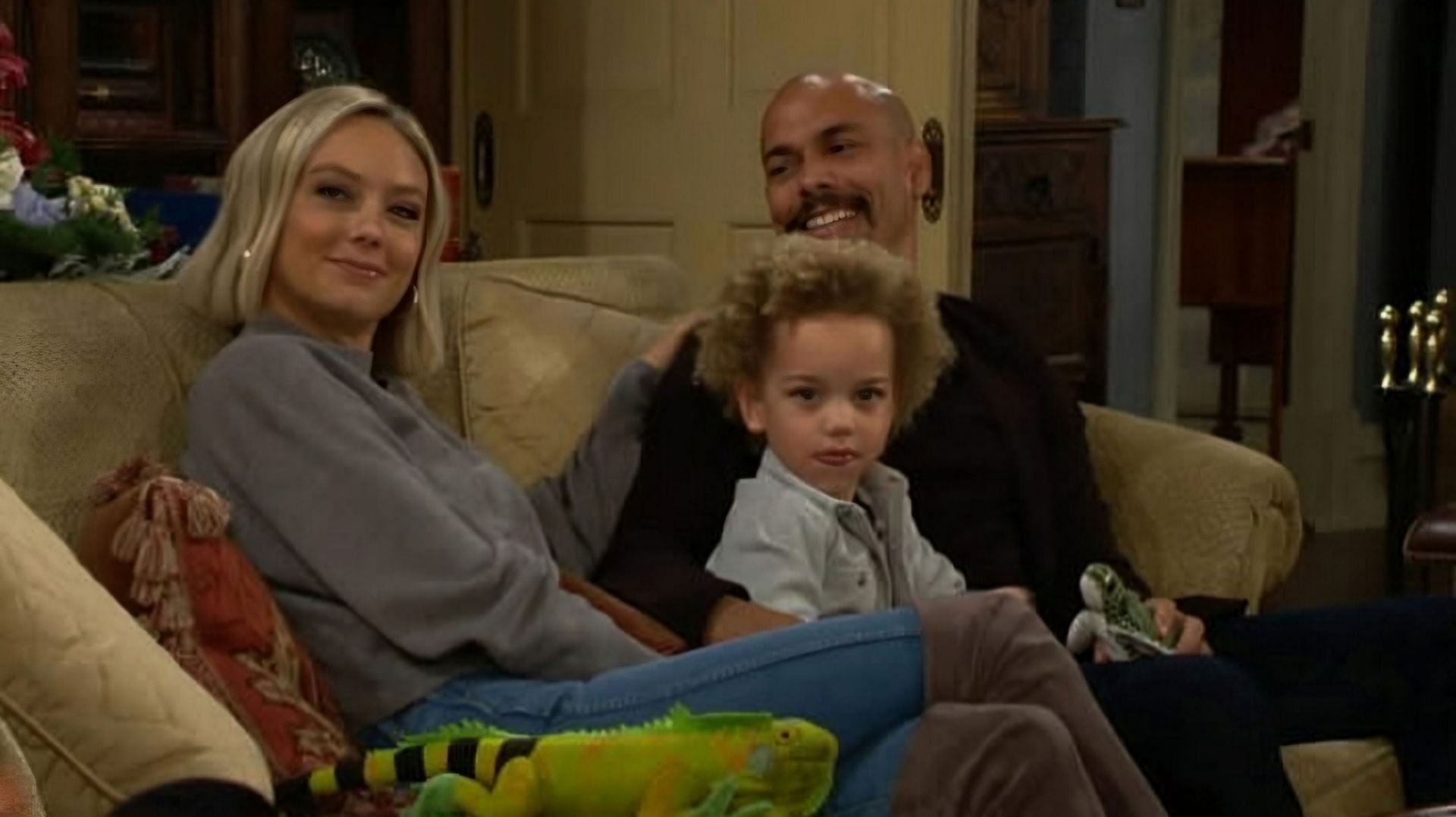 Abby, Devon, and their son in a still from The Young and the Restless (Image via CBS)