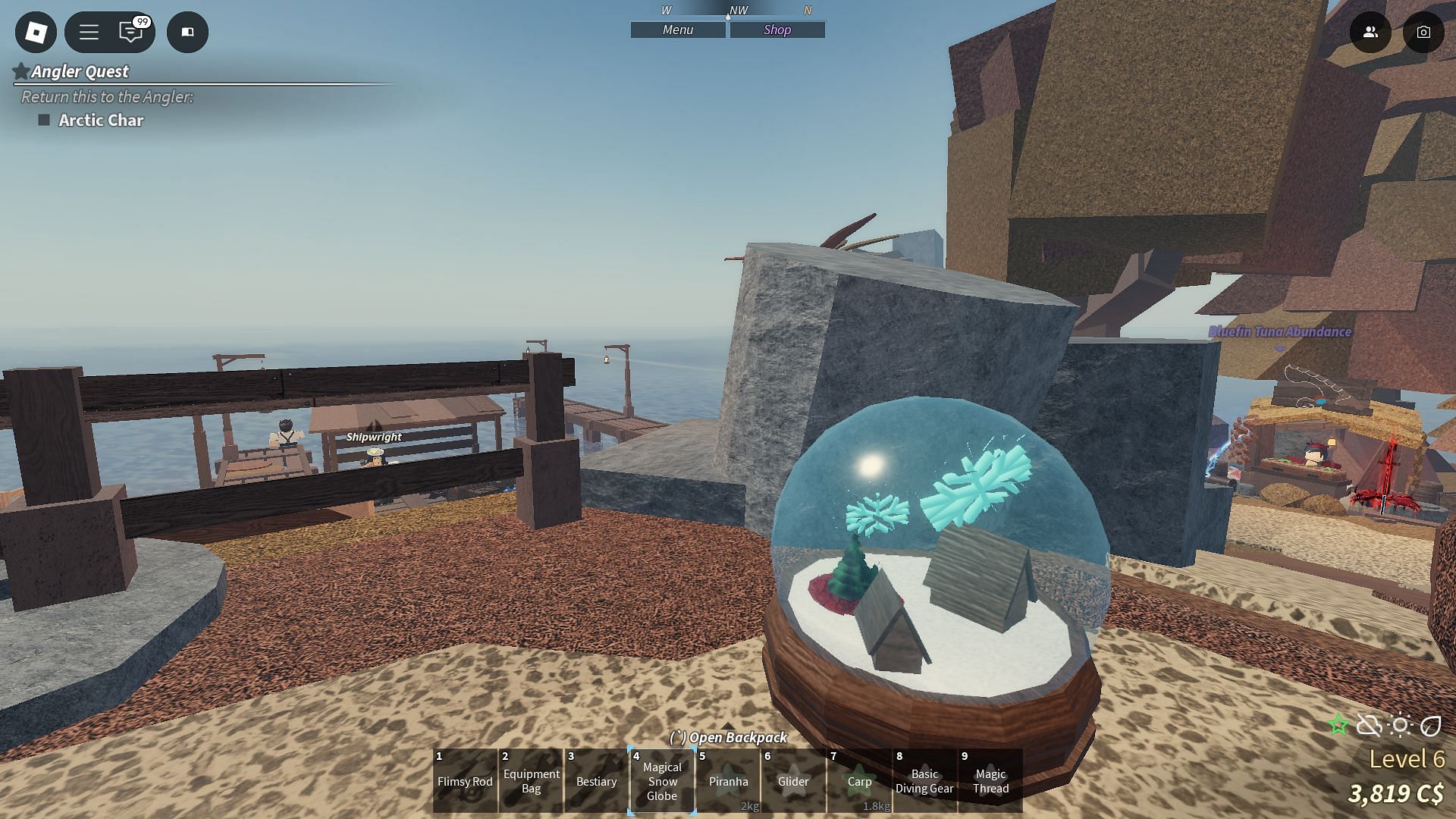 Use the Magical Snow Globe to teleport yourself to the Winter Village (Image via Roblox)