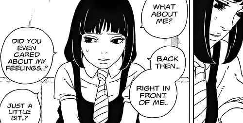 Sumire talking about her feelings to Sarada (Image via Mikio Ikemoto and Masashi Kishimoto/Shueisha)