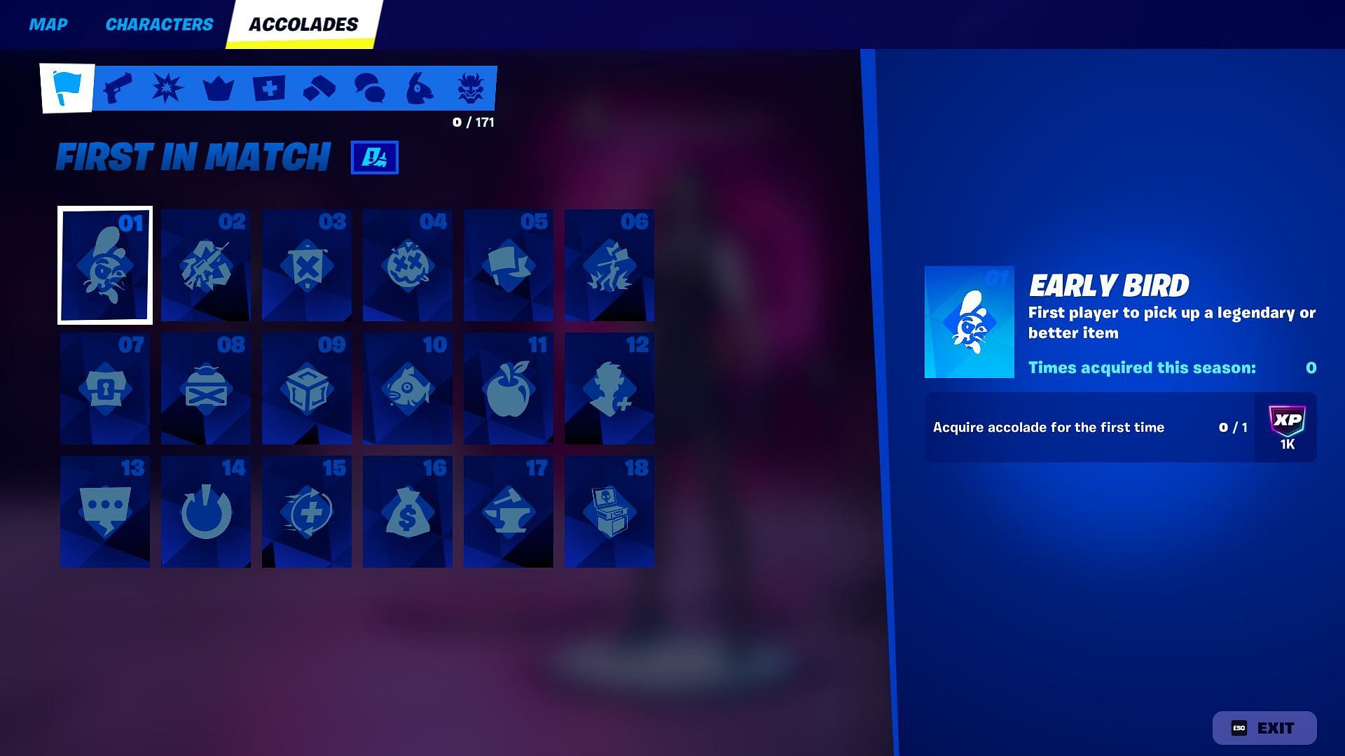 List of all First In Match Accolades in Fortnite Chapter 6 Season 1 (Image via Epic Games)