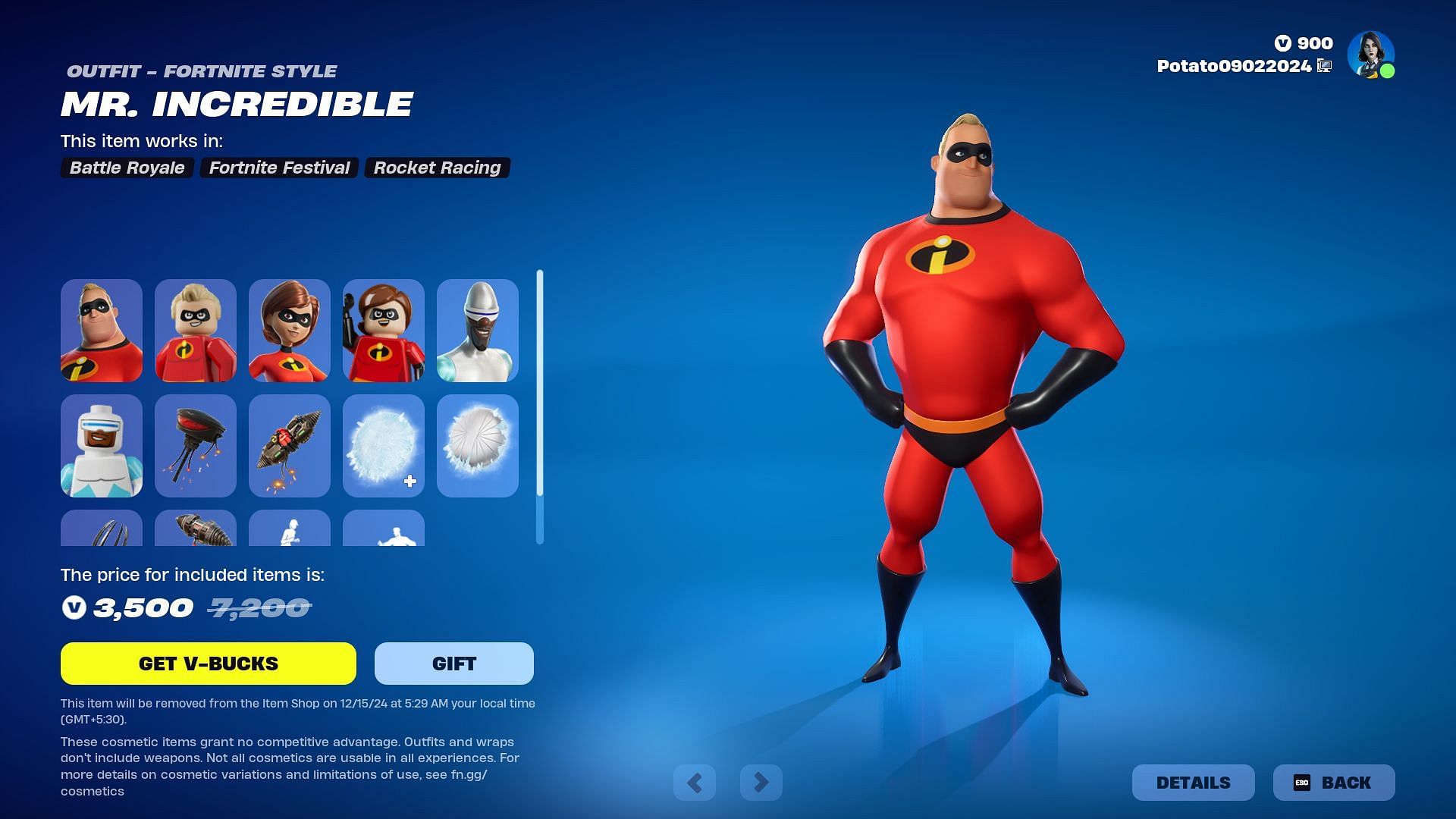 The Incredibles skins in Fortnite will remain listed until December 15, 2024 (Image via Epic Games)