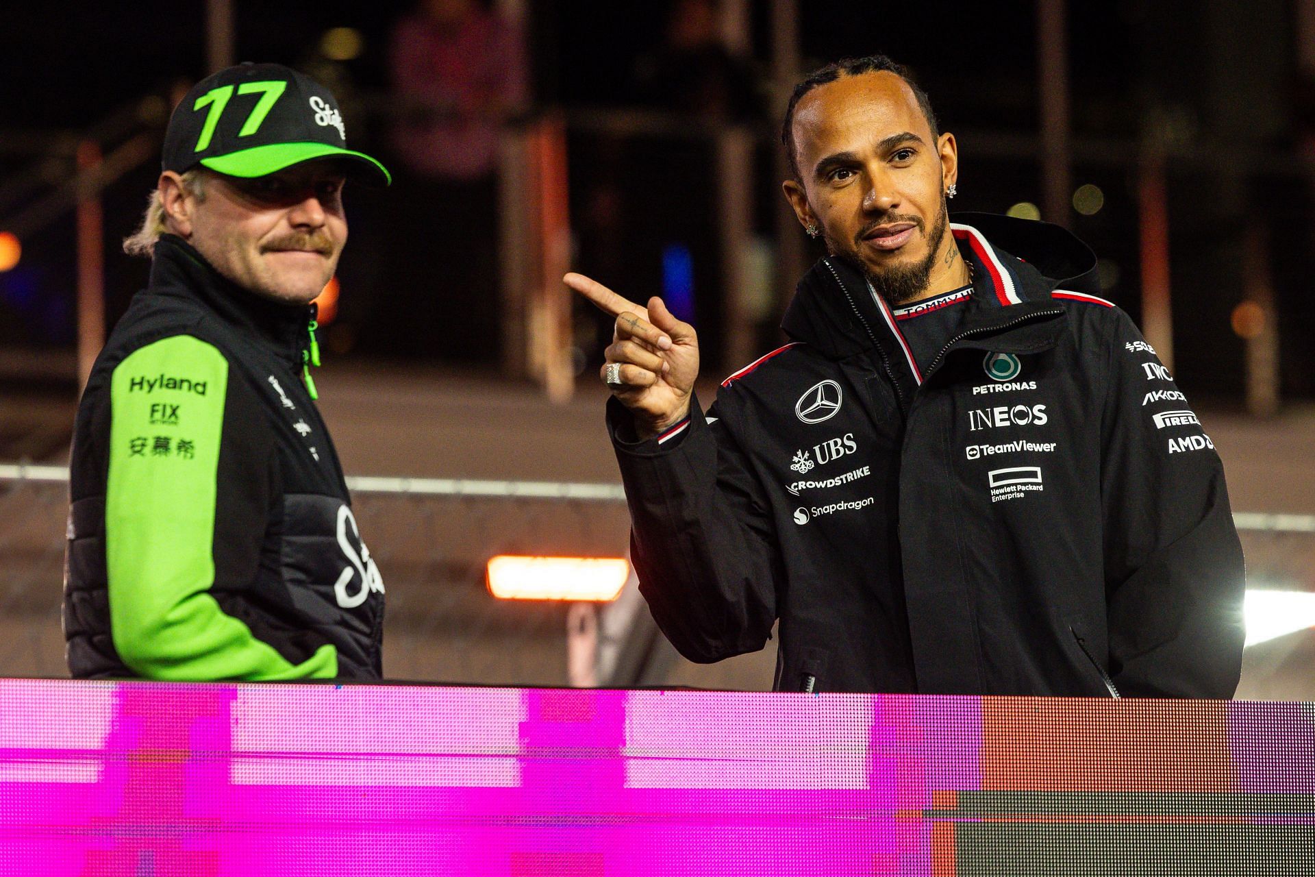 Valtteri Bottas with Lewis Hamilton at the 2024 F1 Grand Prix of Las Vegas - Source: Getty