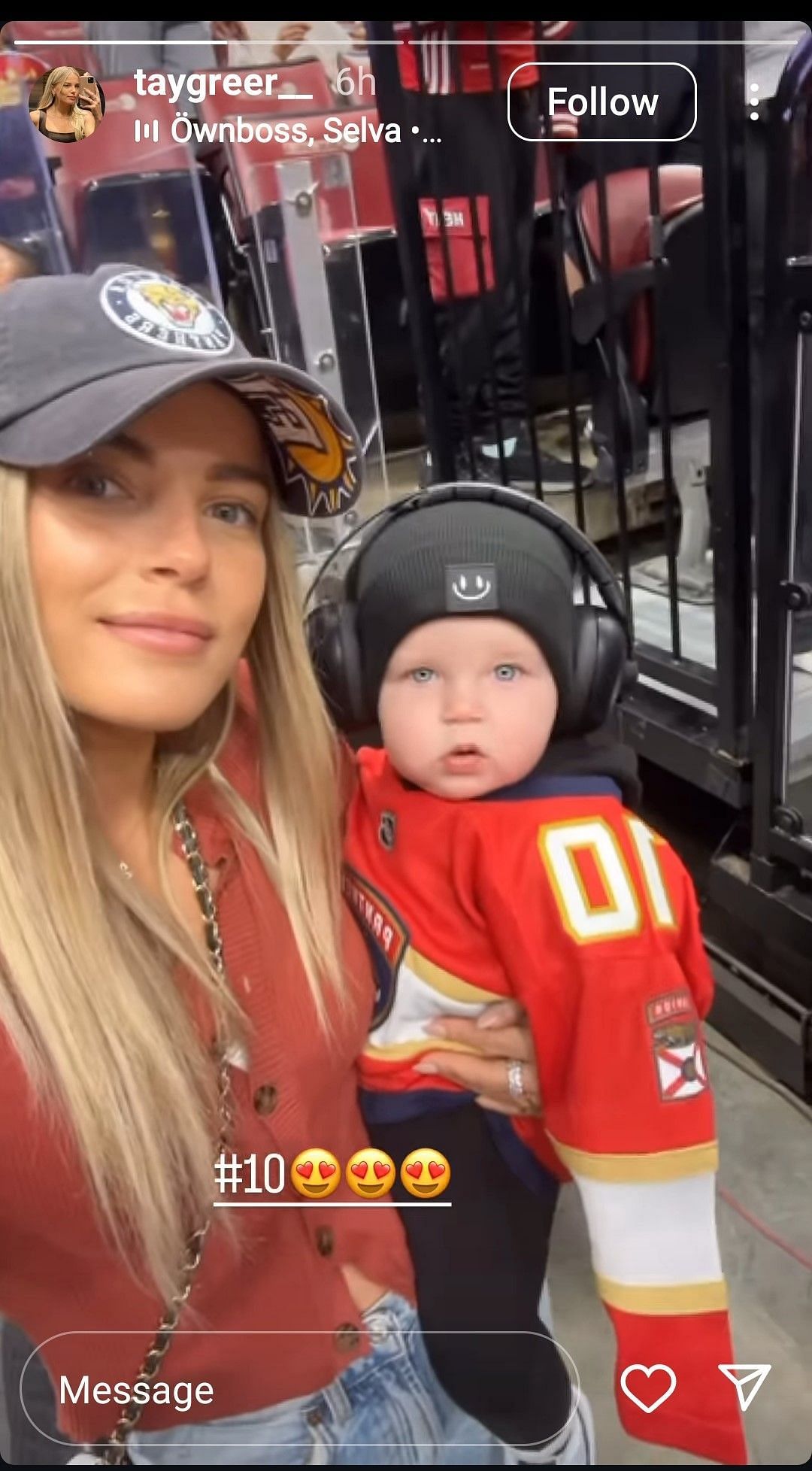 A.J. Greer&#039;s wife Taylore and son Jackson cheering for him on Saturday. (Credit: IG Story posted by taygreer__