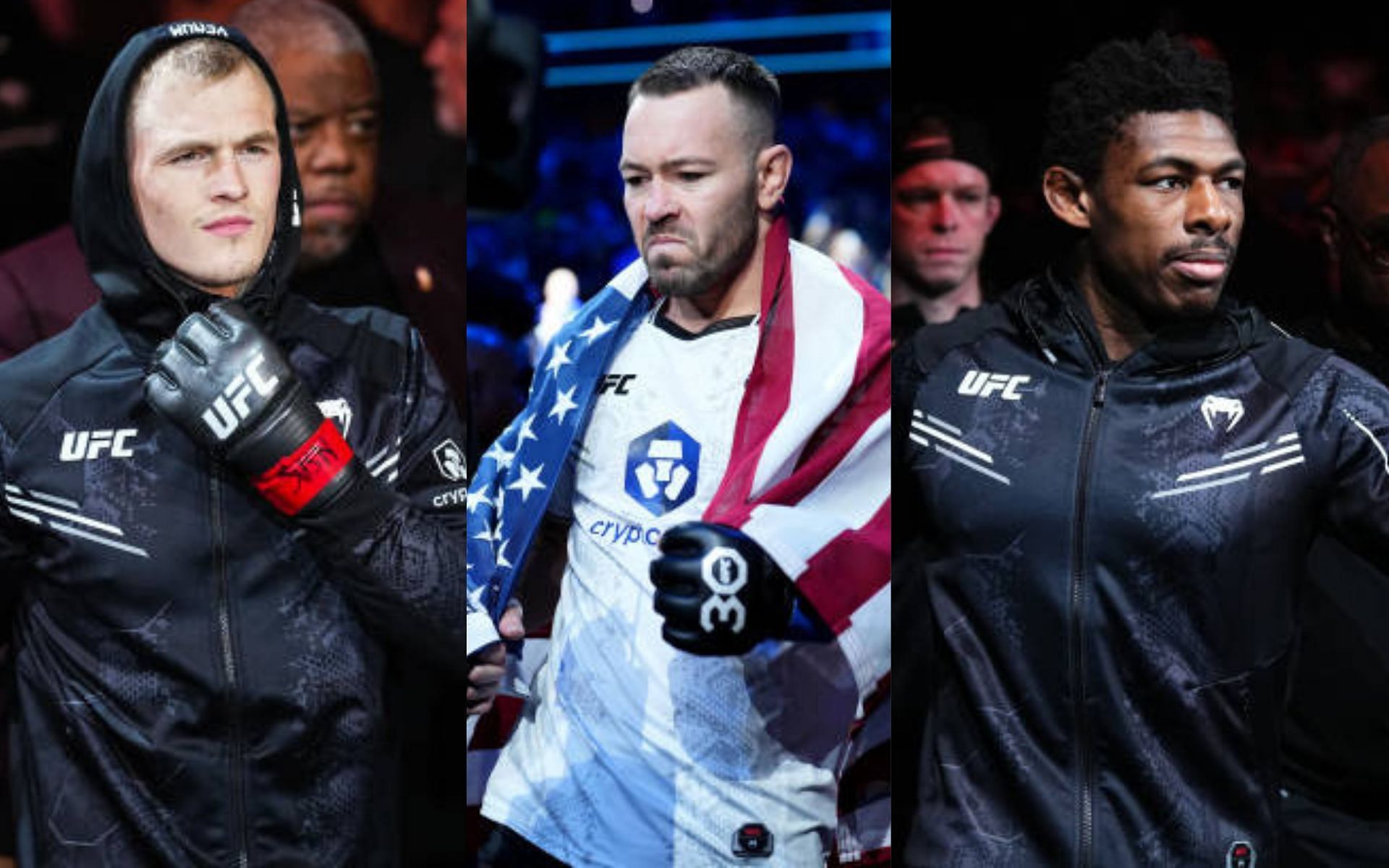 Ian Machado Garry (left) shares thoughts on Colby Covington (center) facing Joaquin Buckley (right) [Image credits: Getty Images]