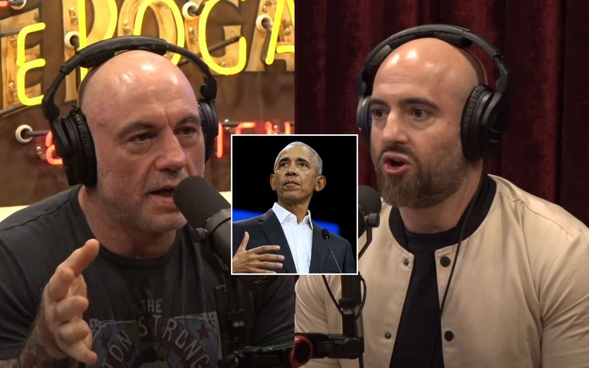 Joe Rogan (left) and Mike Benz (right) talk about how a US State Department Under Secretary under Barack Obama (insert) helped start the US goverment