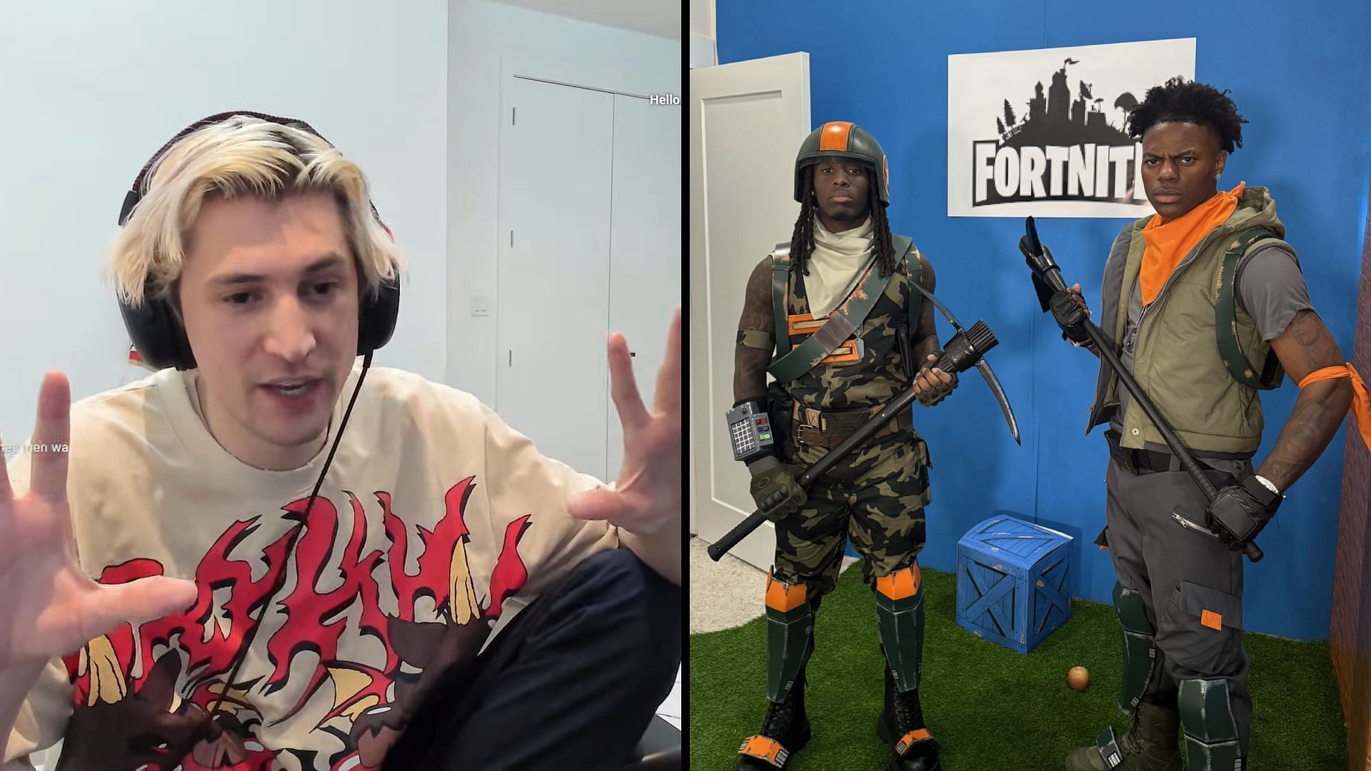 xQc claims Epic Games is being unfair by favoring Kai Cenat and IShowSpeed during their Fortnite marathon (Image via xQc Clips/YouTube, Kai Cenat/X)