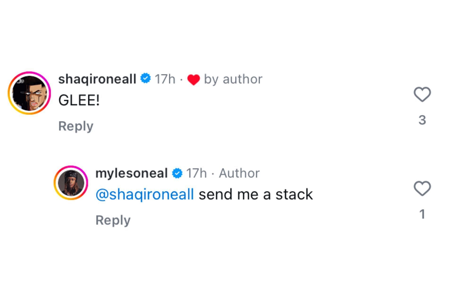 Shaqir O&#039;Neal comments on Myles O&#039;Neals Instagram post