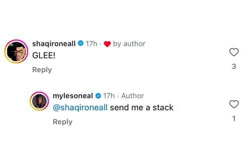 Shaqir O'Neal comments on Myles O'Neals Instagram post