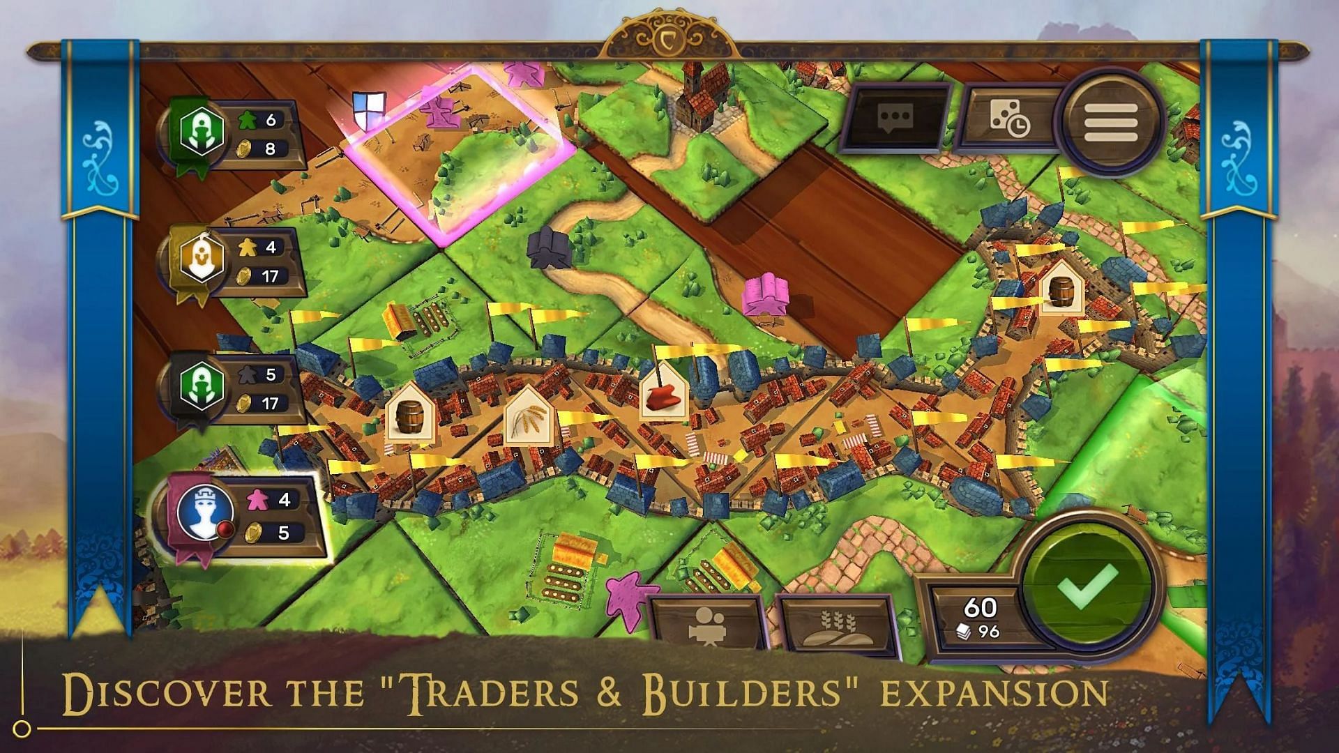 Carcassonne adapts the classic tile-placement board game of medieval art to an exciting online game (Image via Twin Sails Interactive)