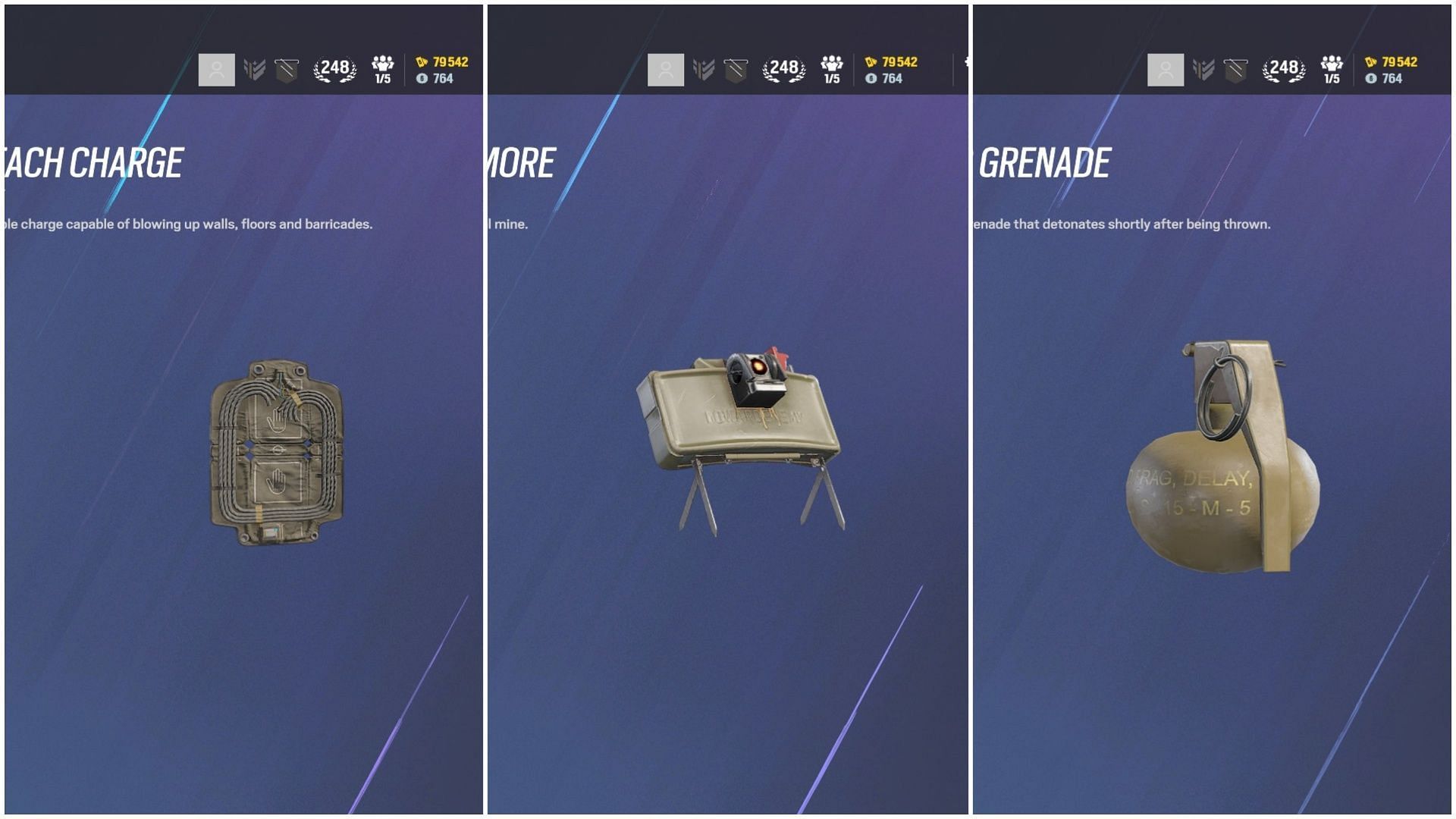 All secondary gadgets found in an IQ loadout in Rainbow Six Siege (Image via Ubisoft)