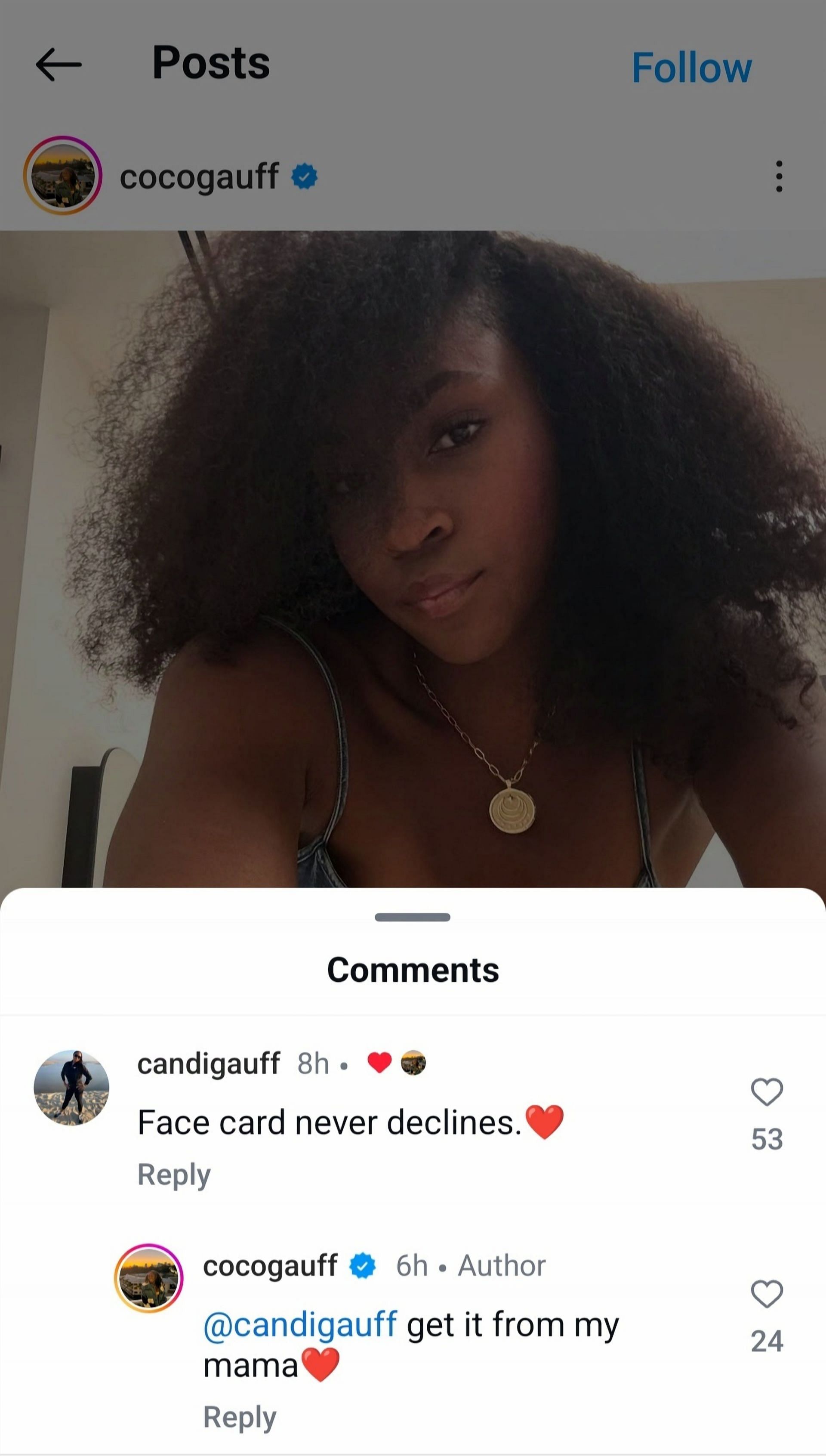 Screen grab of Candi Gauff&#039;s commet