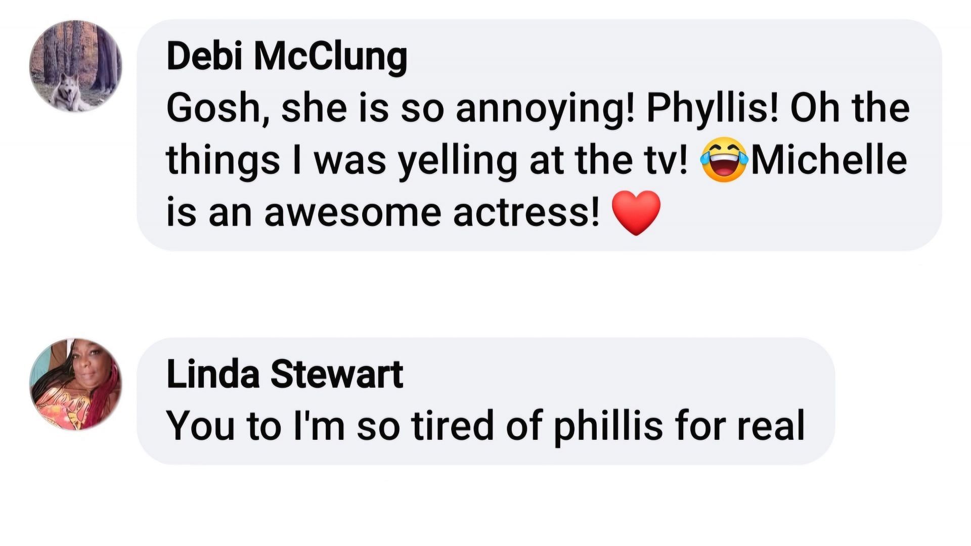 Fan comments about Phyllis and her relentlessness in the storyline (via Betty Williams / Facebook)