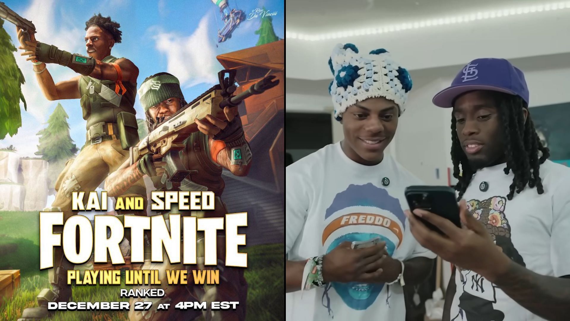 IShowSpeed and Kai Cenat will be doing a Fortnite Marathon on December 27 (Image via Kai Cenat/X, Kai Cenat Live/YouTube)