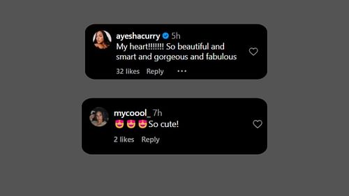 Steph Curry's wife Ayesha Curry and Andrew Wiggins' girlfriend Mychal Johnson comment on Draymond Green's wife's IG post. (Credits: @lovehazelrenee/Instagram)